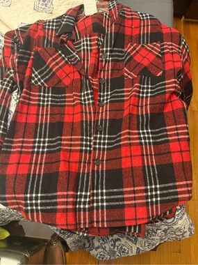 Amazon Red and Black Plaid Button-Up Shirt